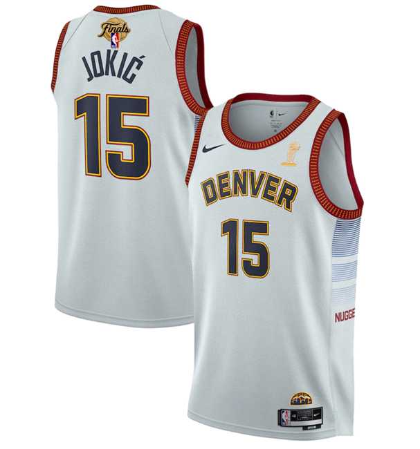 Mens Denver Nuggets #15 Nikola Jokic White 2023 Finals Champions Icon Edition Stitched Basketball Jersey